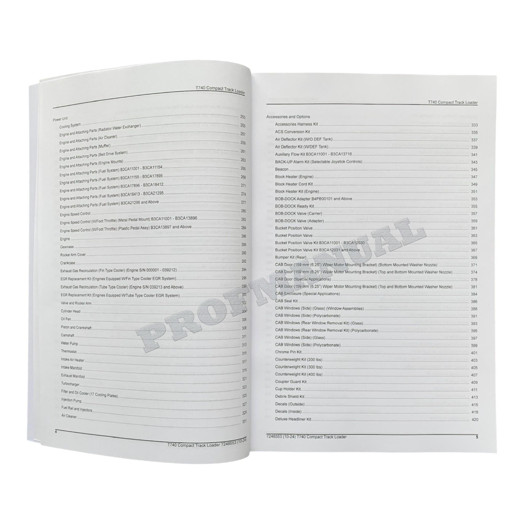 Bobcat T740 Compact Track Loader Parts Catalog Manual B3CA11001-