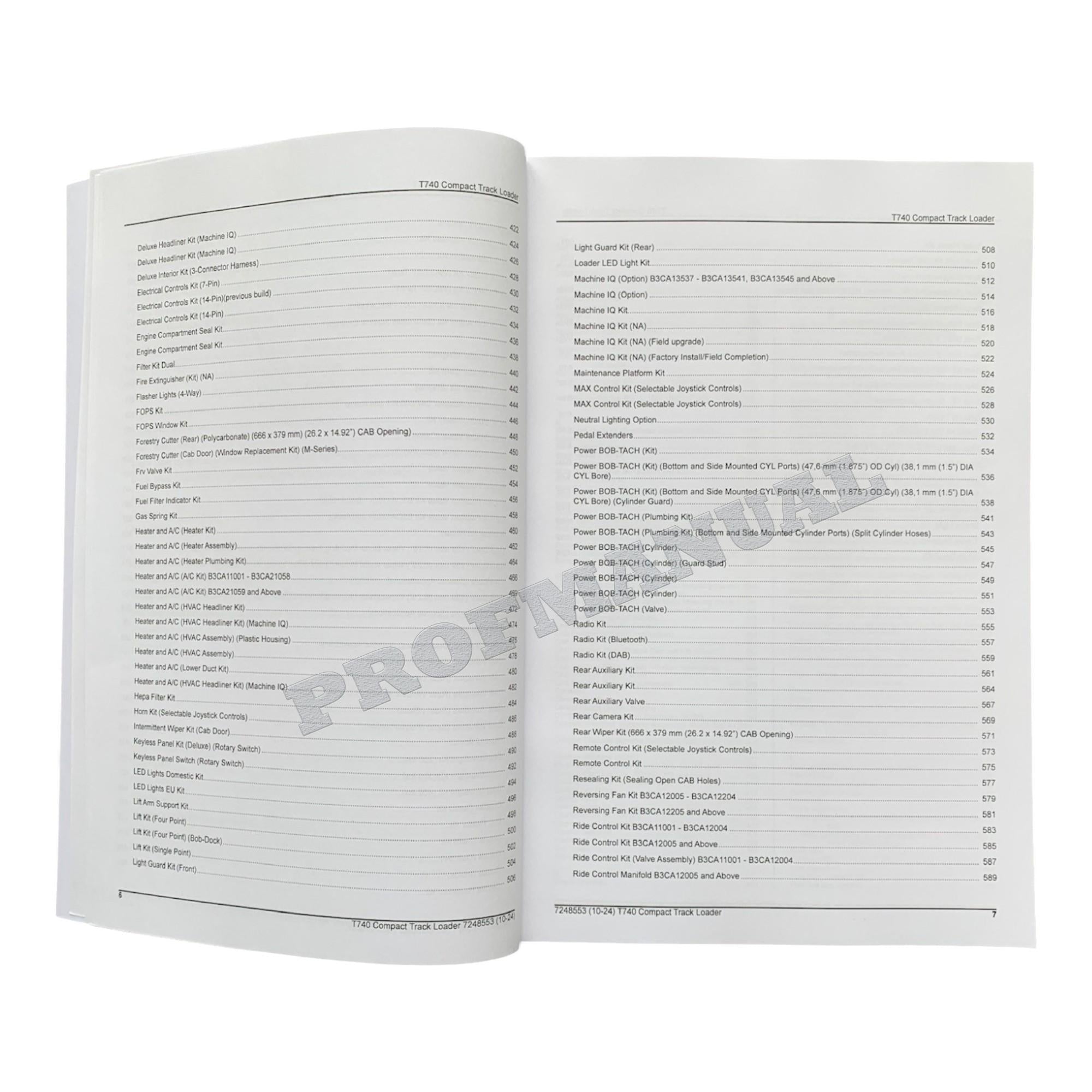 Bobcat T740 Compact Track Loader Parts Catalog Manual B3CA11001-