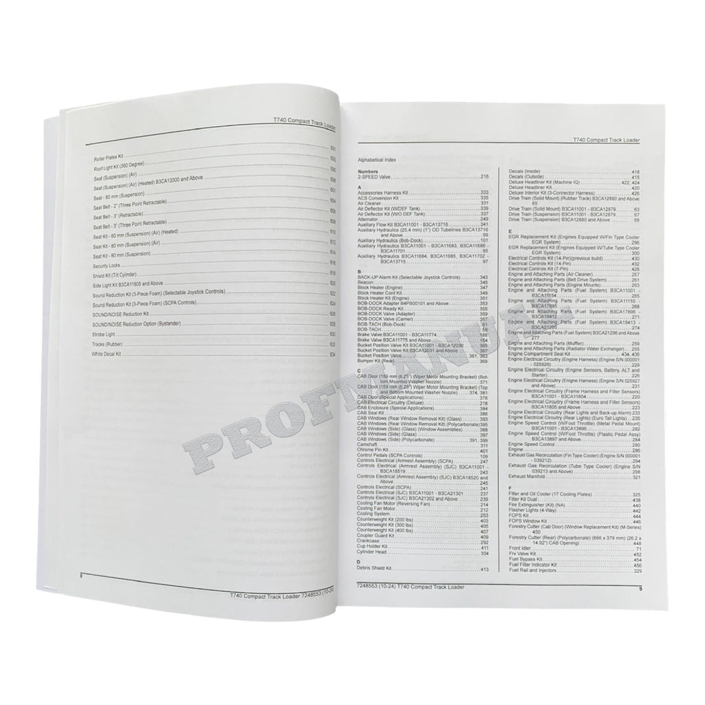 Bobcat T740 Compact Track Loader Parts Catalog Manual B3CA11001-