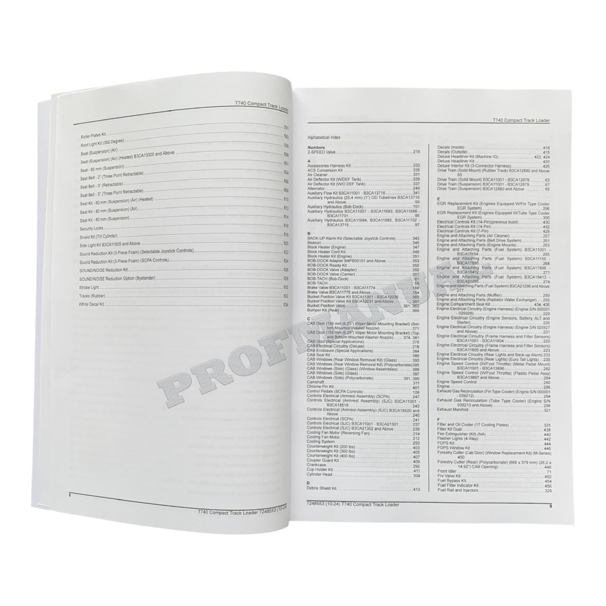 Bobcat T740 Compact Track Loader Parts Catalog Manual B3CA11001-