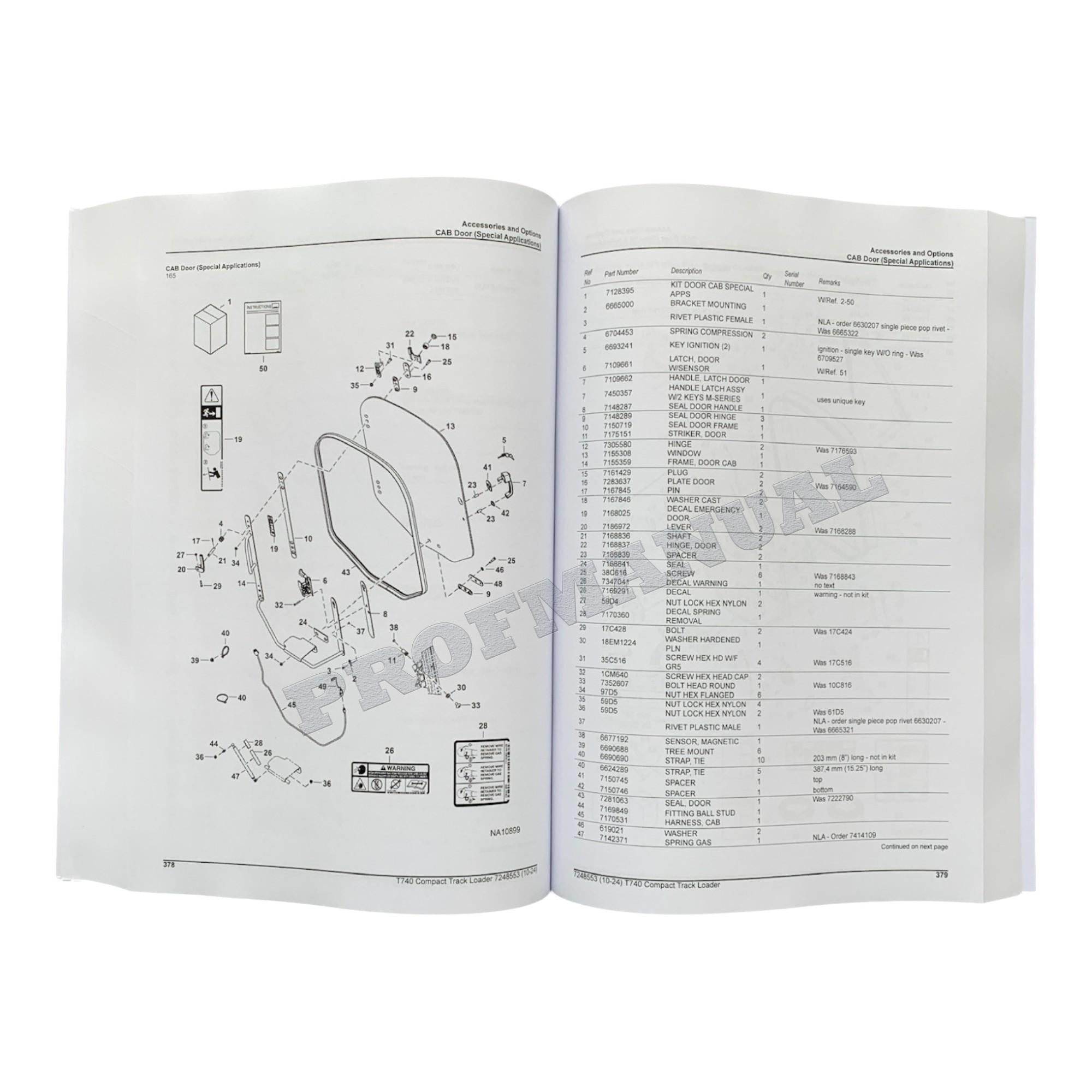 Bobcat T740 Compact Track Loader Parts Catalog Manual B3CA11001-