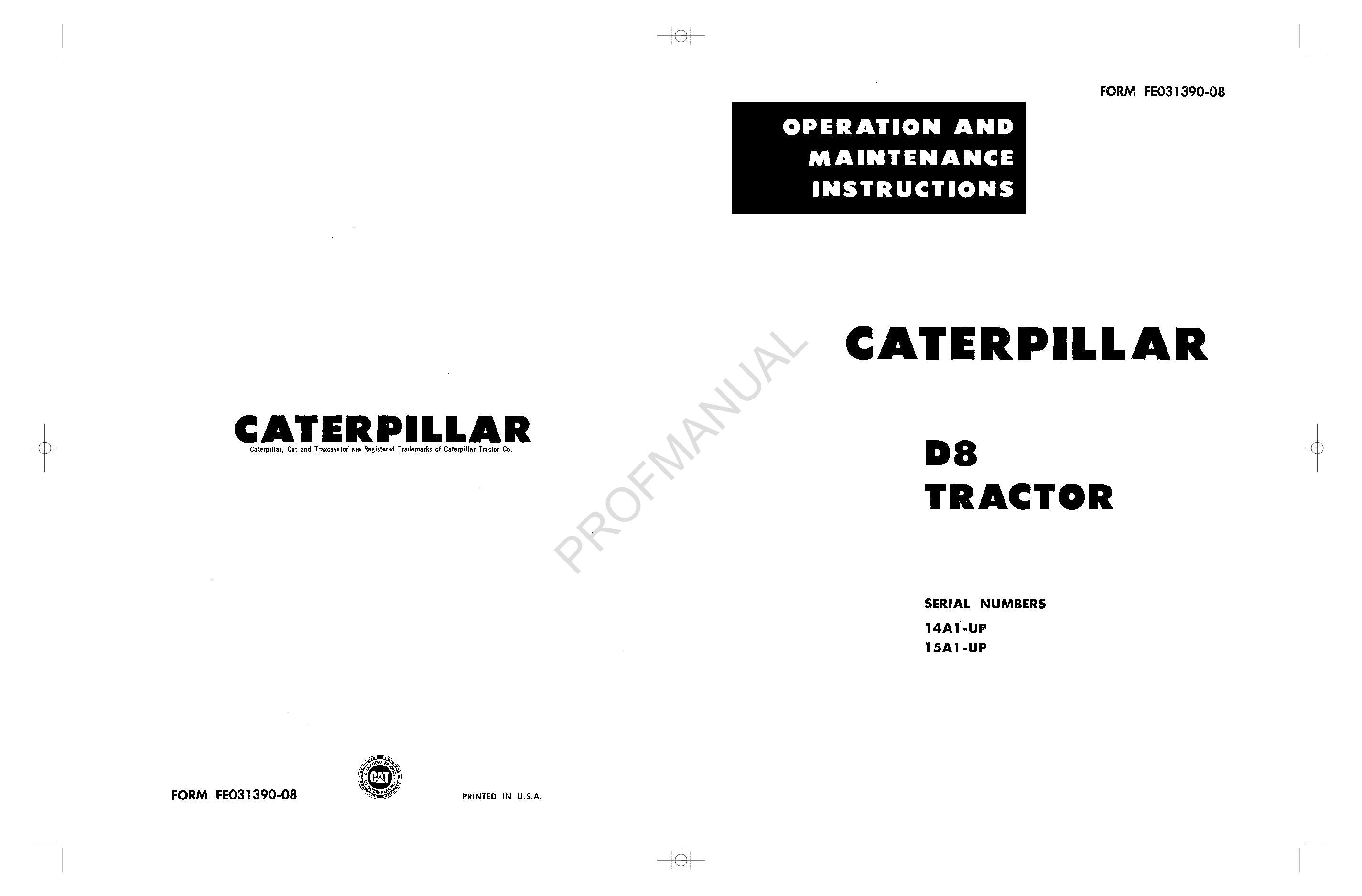 Manual de mantenimiento del operador del tractor Caterpillar D8 FE031390