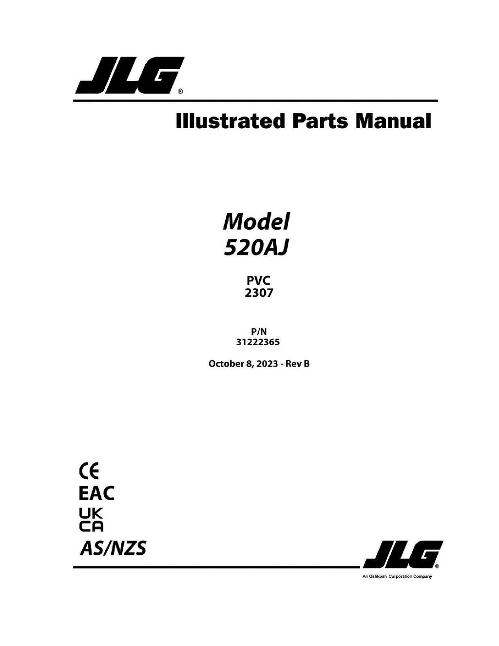 Manual del catálogo de piezas del elevador de pluma JLG 520AJ