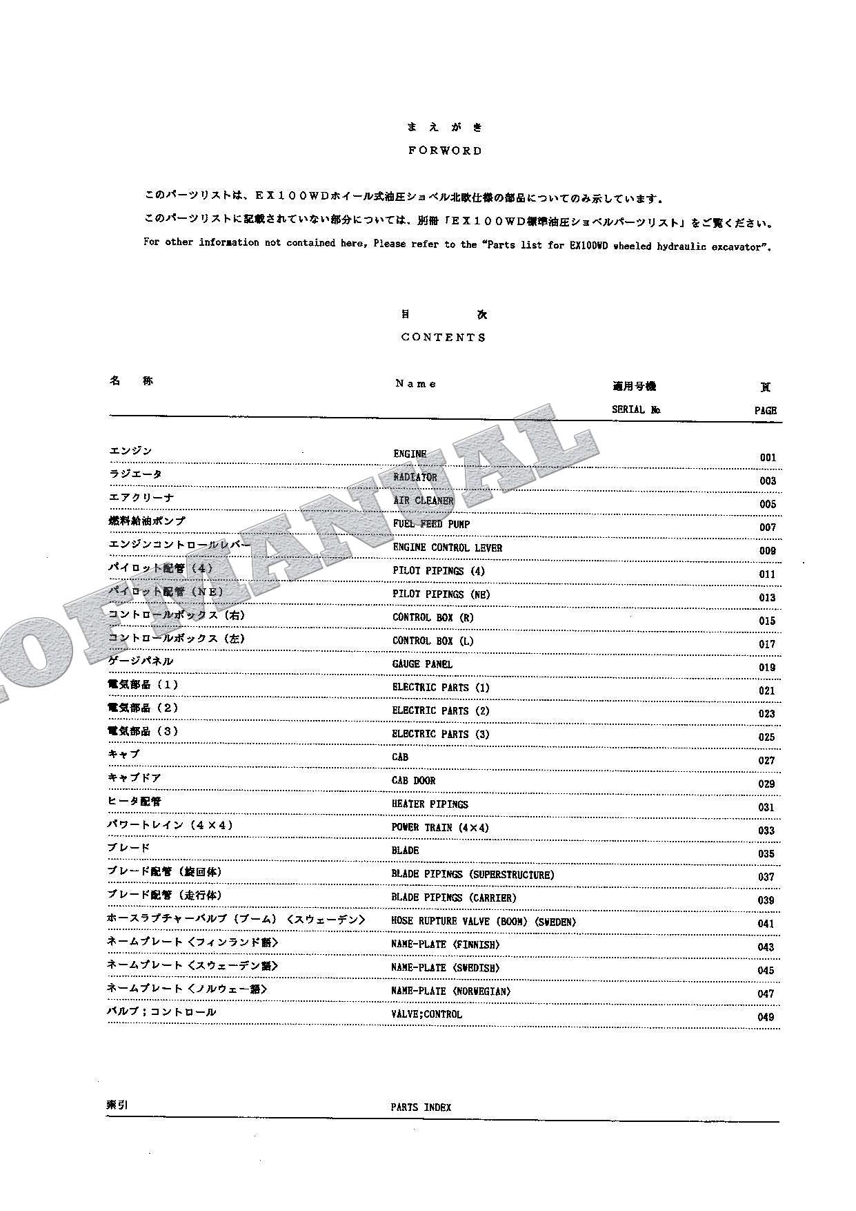 HITACHI EX100WD ADDENDUM Excavator Parts Catalog Manual