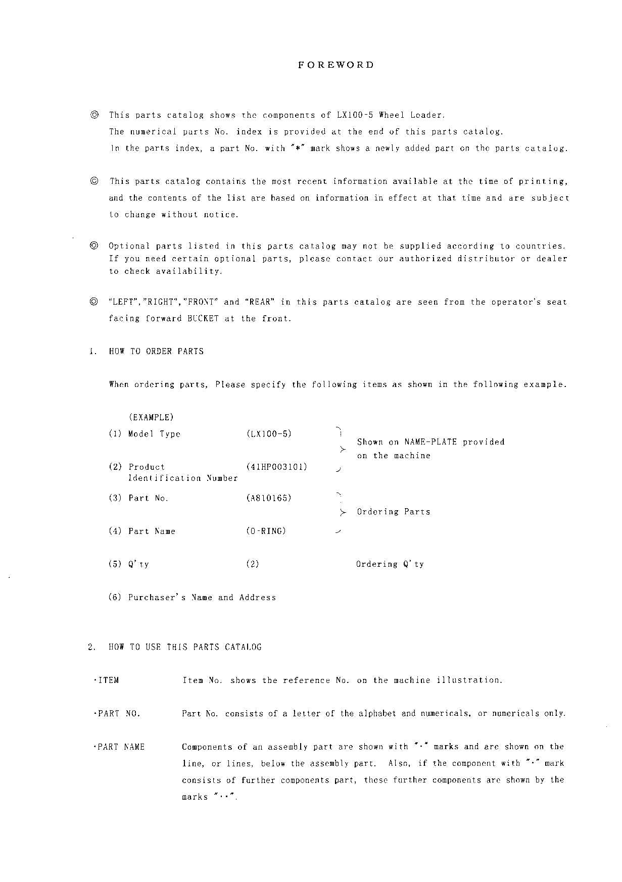 Hitachi LX100-5 Wheel Loader Parts Catalog Manual SN 003101-up