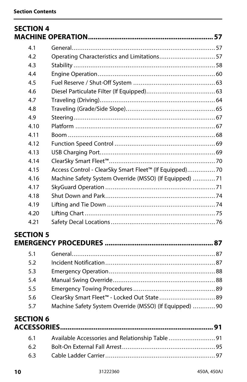 Manual del operador de mantenimiento y operación de la plataforma elevadora JLG 450A 450AJ 31222360