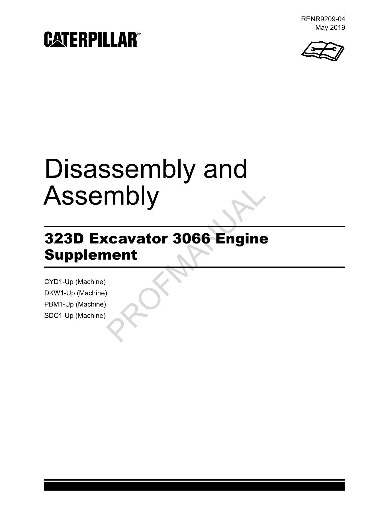 Caterpillar 323D Excavator 3066 Engine Supplement Disassembly Assembly Manual