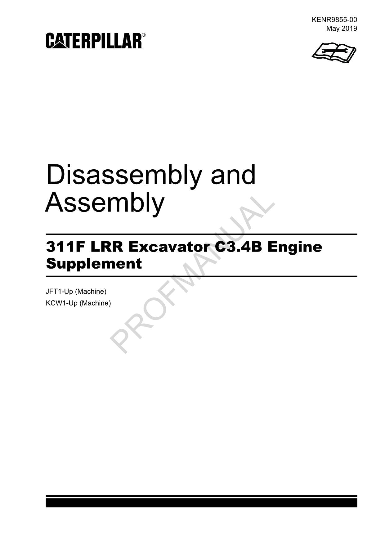 Caterpillar 311F LRR Excavator C3.4B Engine Suppl Disassembly Assembly Manual