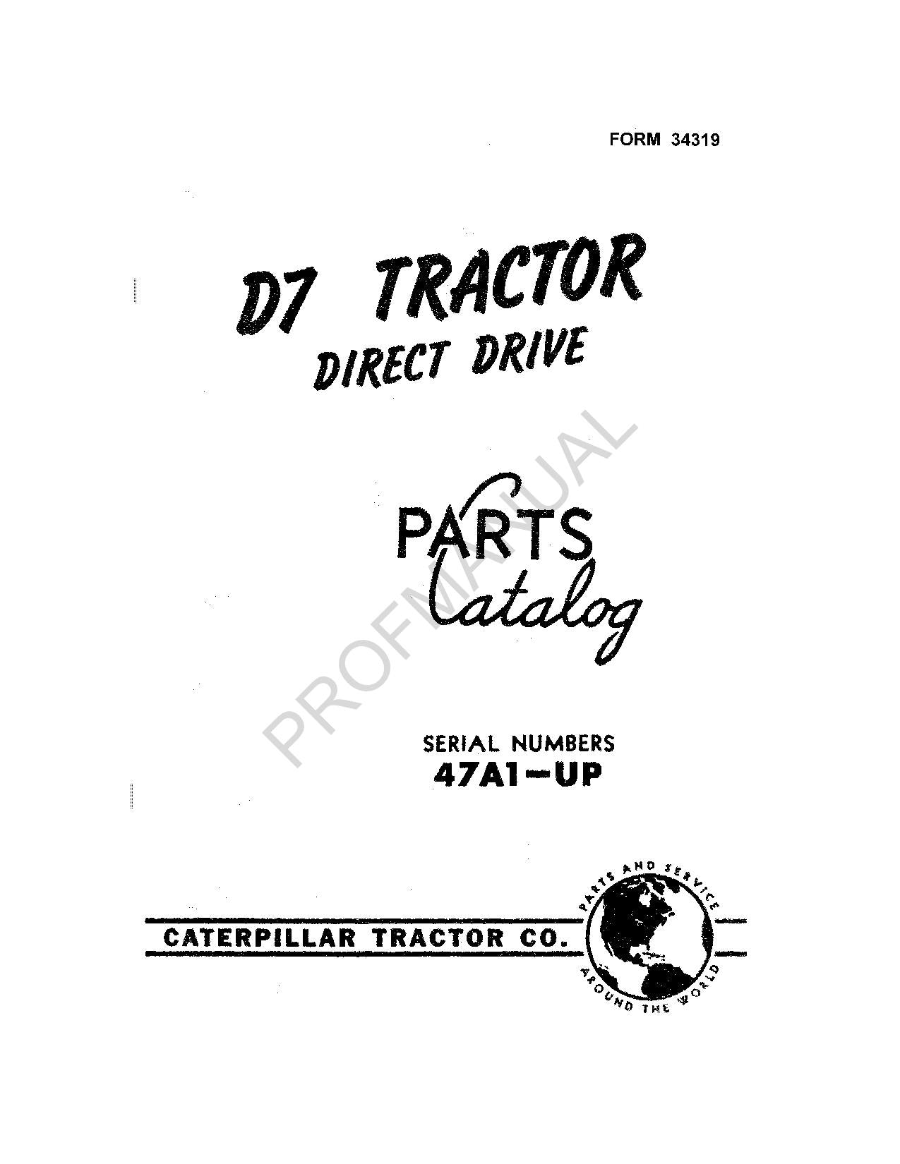 Caterpillar Cat D7 Tractor Parts Catalog Manual ser 47A1-Up