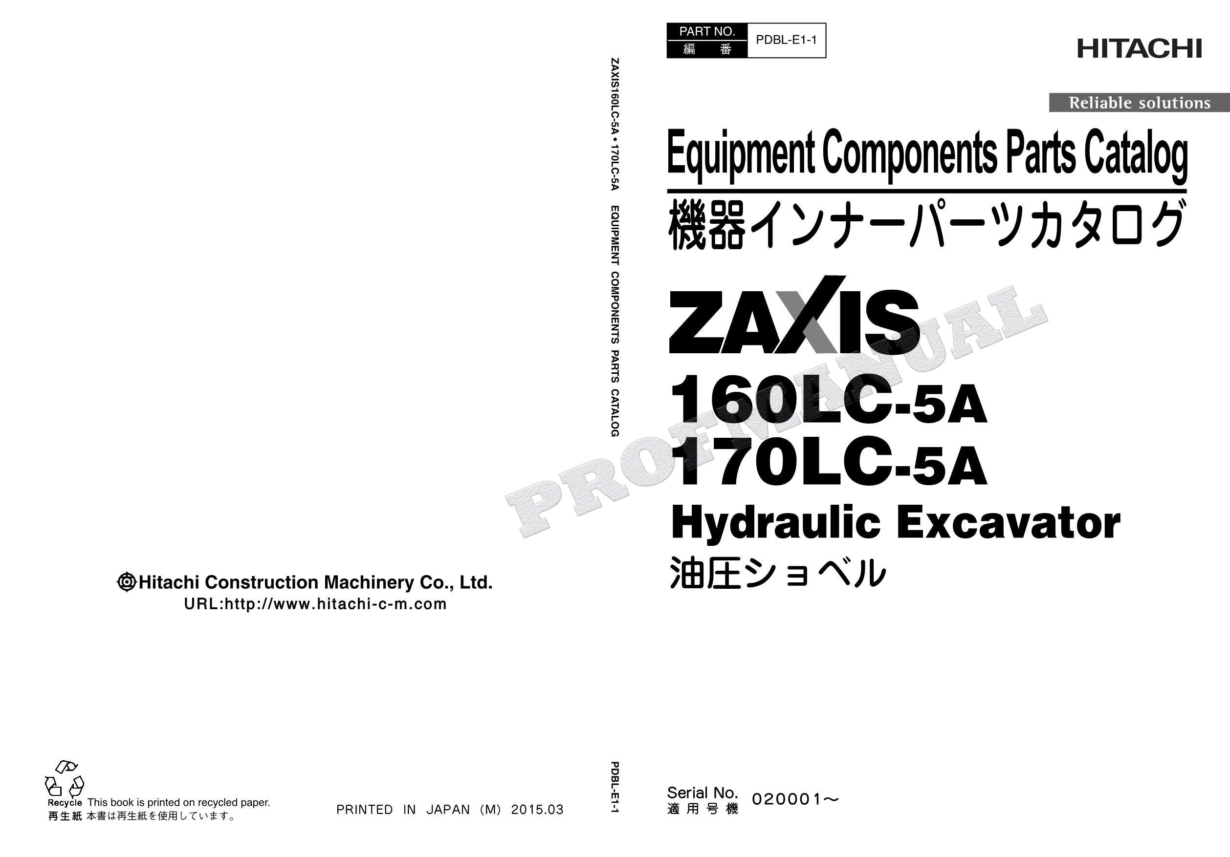 Catálogo de piezas de excavadoras y componentes del equipo HITACHI ZX160LC-5A ZX170LC-5A Manual