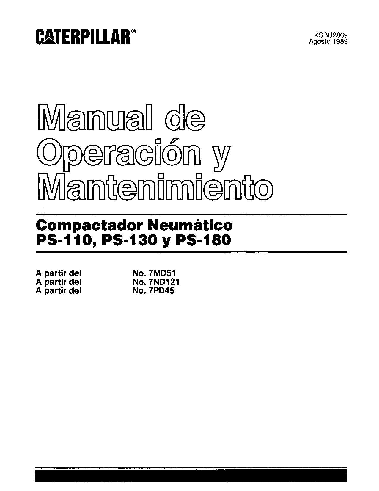 Caterpillar PS 110 PS 130 PS 180 Compactadora Manual de Operación Español