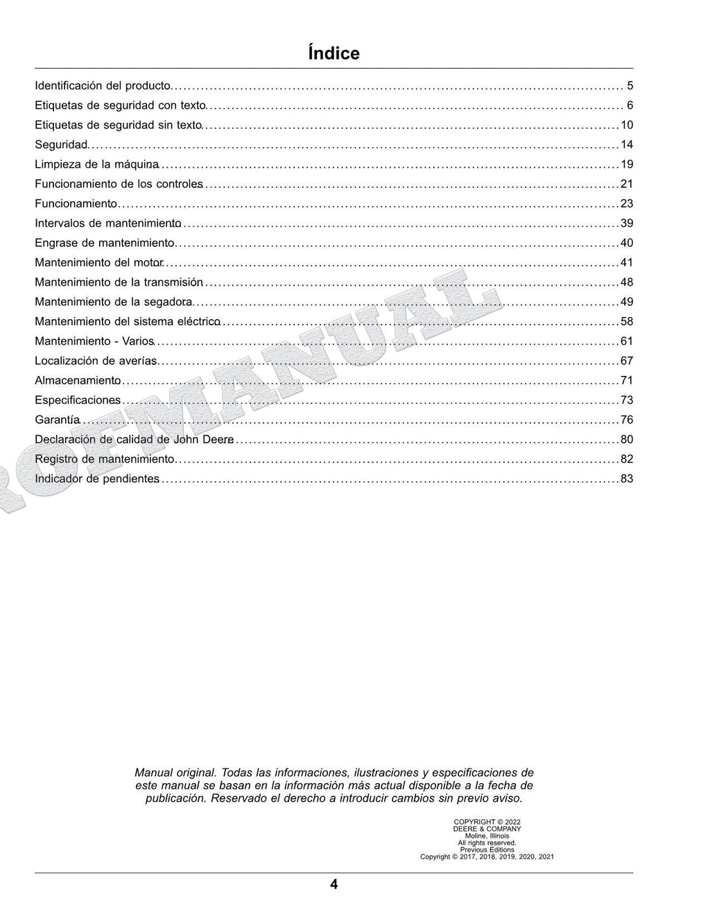 John Deere X350R Tractor Manual del Operador Español SN 150001-