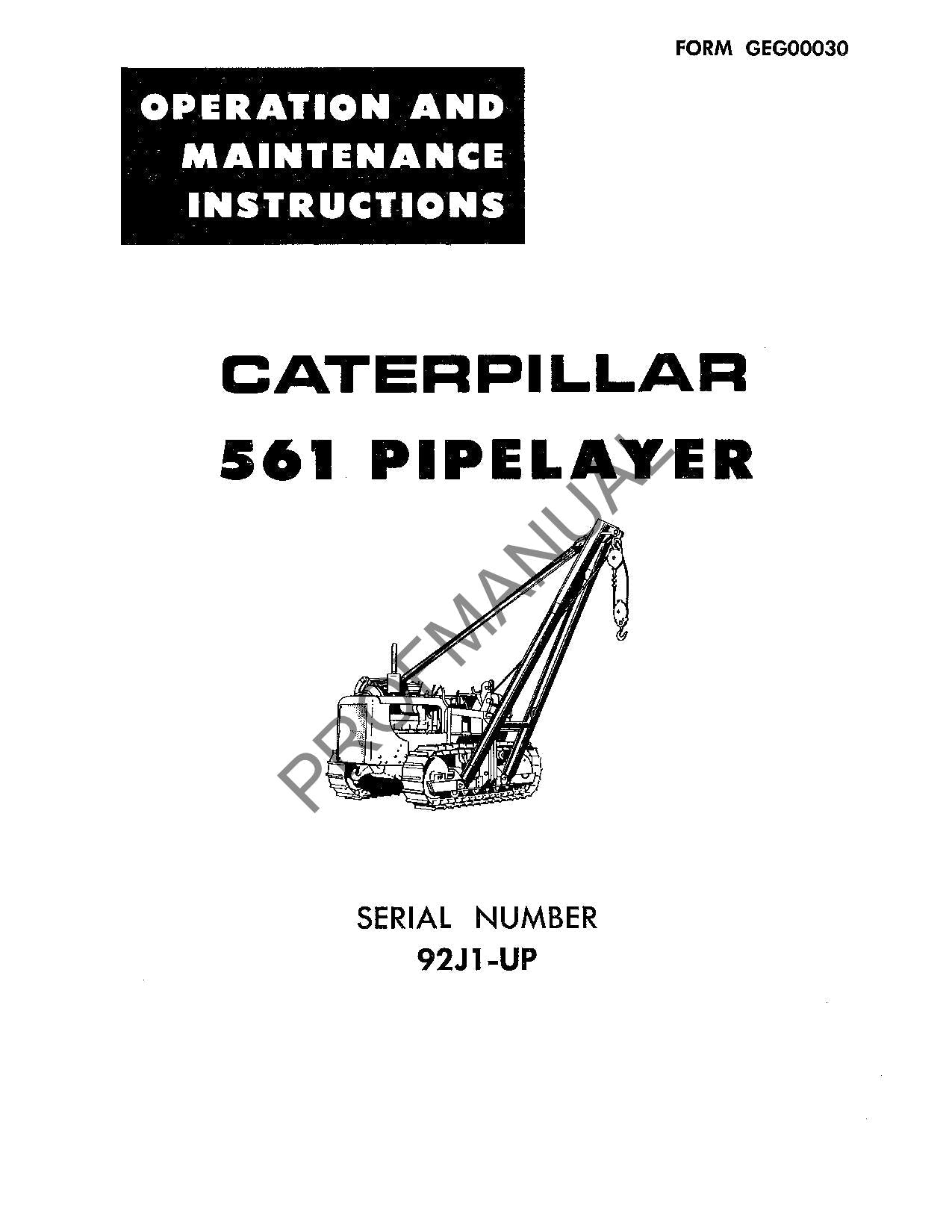 Manual de mantenimiento del operador del tiendetubos Caterpillar 561 92J1-Up