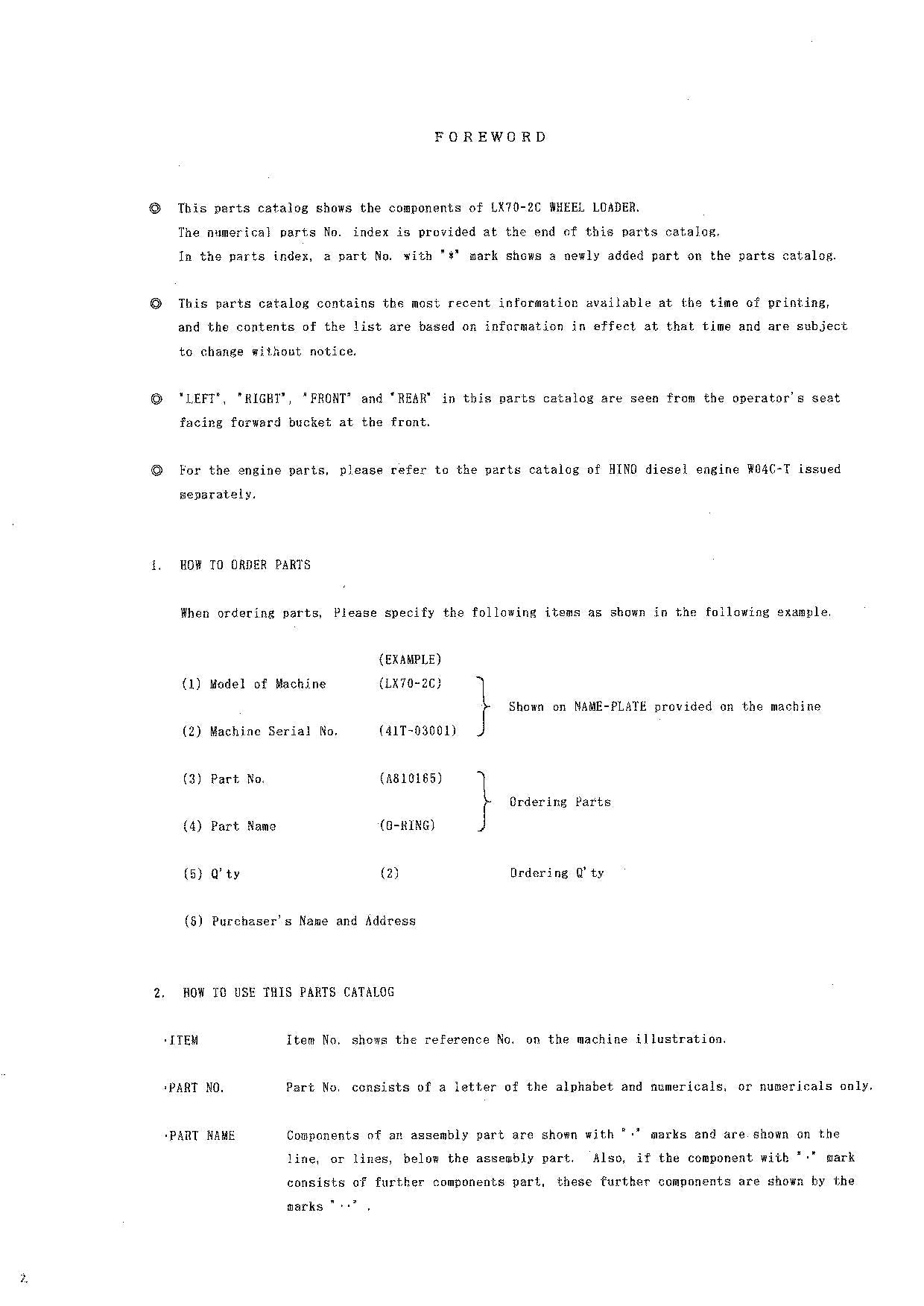 Hitachi LX70-2C Wheel Loader Parts Catalog Manual SN 03001-up