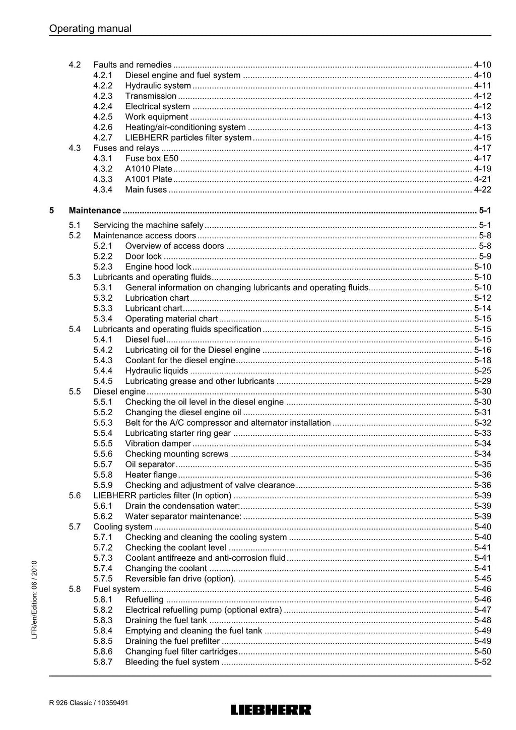 Liebherr R926 Classic Excavator Operators manual serial 27651