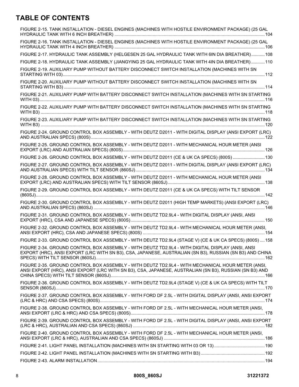 JLG 800S 860SJ Boom Lift Parts Catalog Manual 31221372
