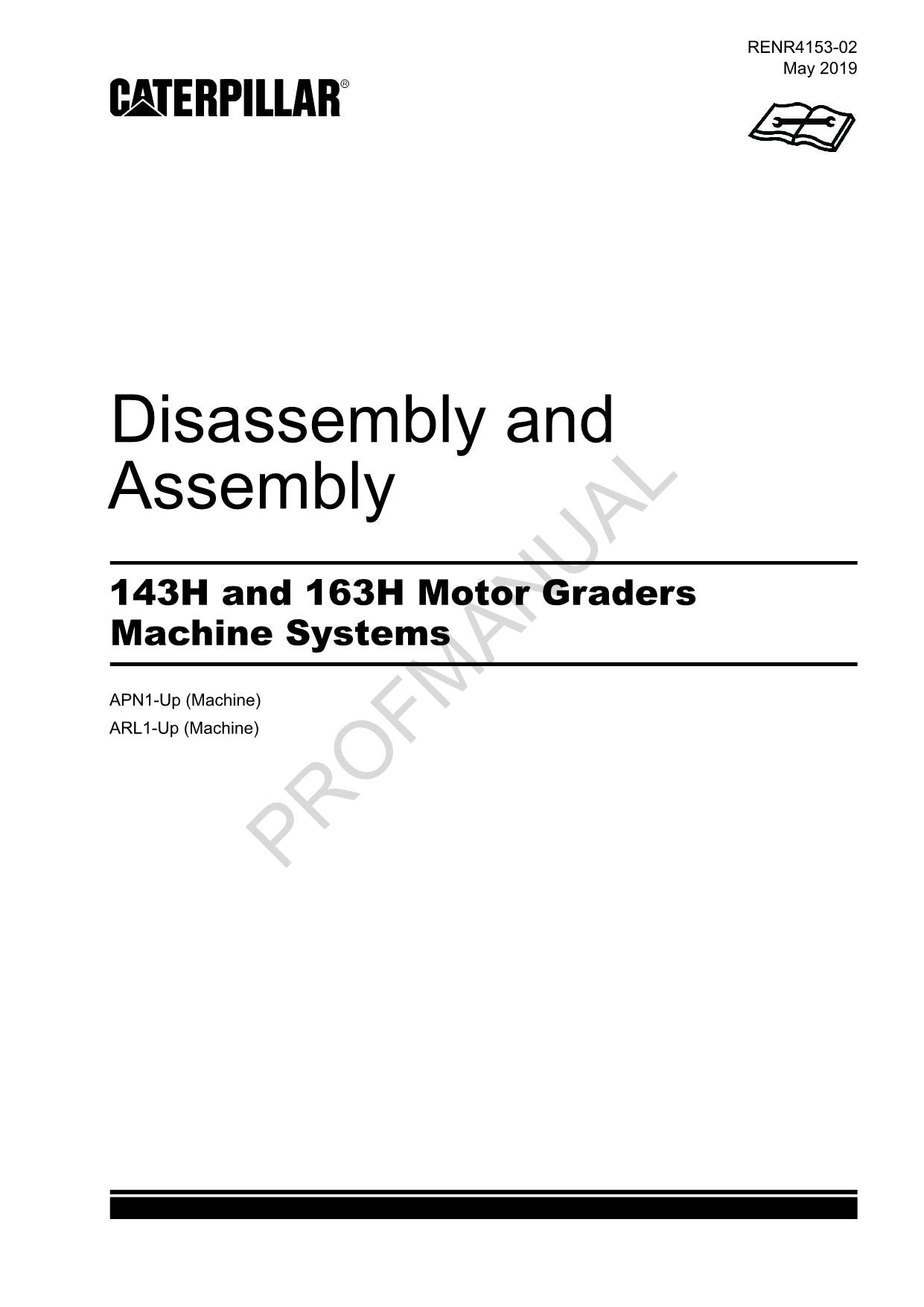 Manual de servicio de desmontaje y montaje de la motoniveladora Caterpillar 143H 163H RENR4153