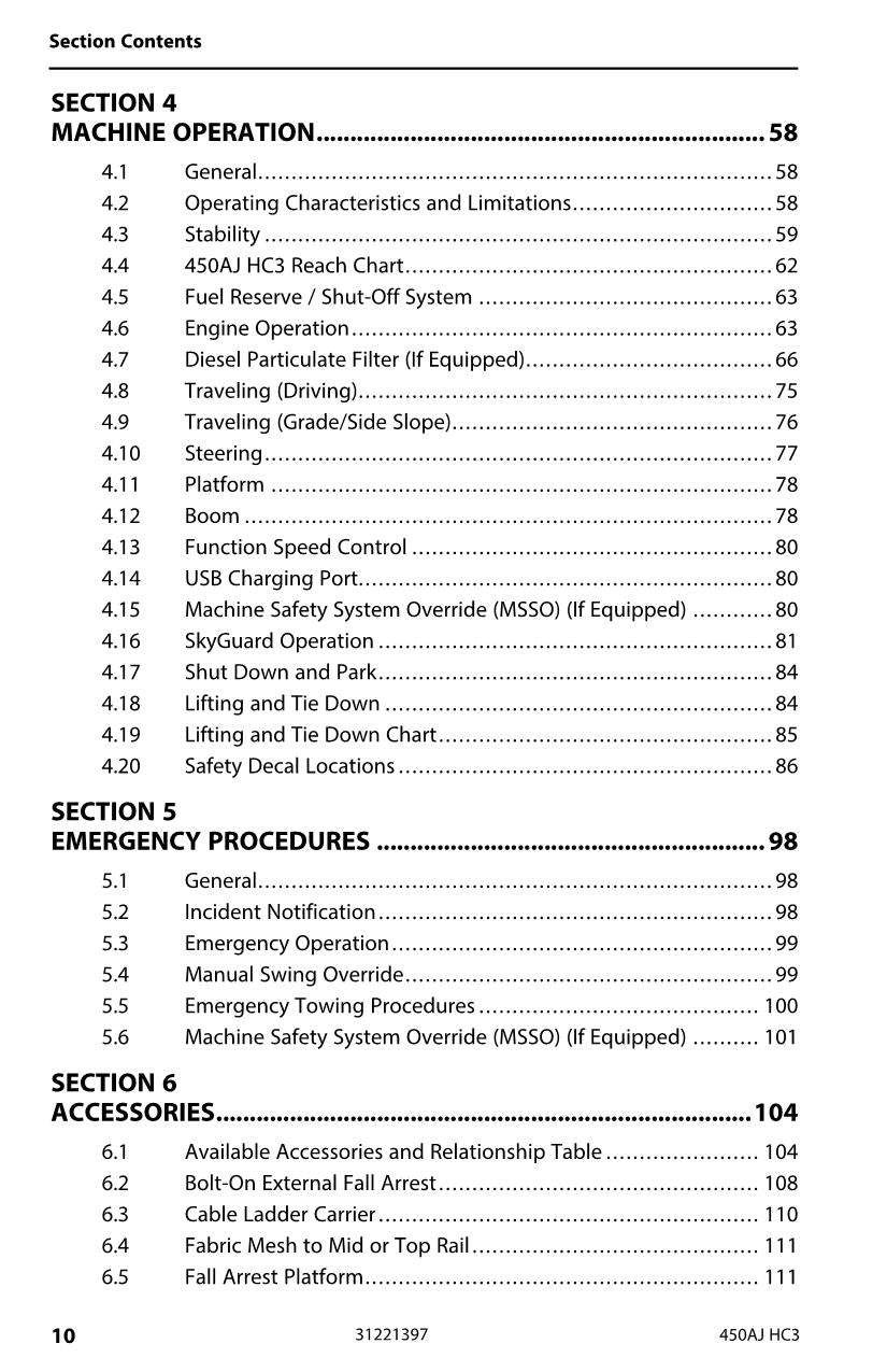 JLG 450AJ HC3 Boom Lift Maintenance Operation Operators Manual 31221397