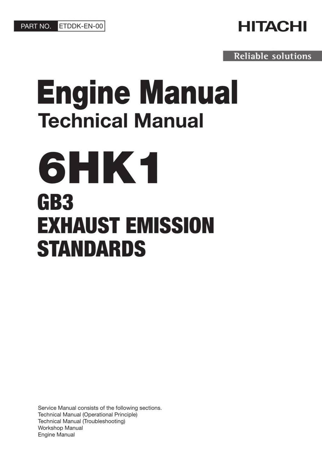 Hitachi 6HK1 GB3 STNDRD Operat Troubleshoot Workshop Engine Service Manual Scheme