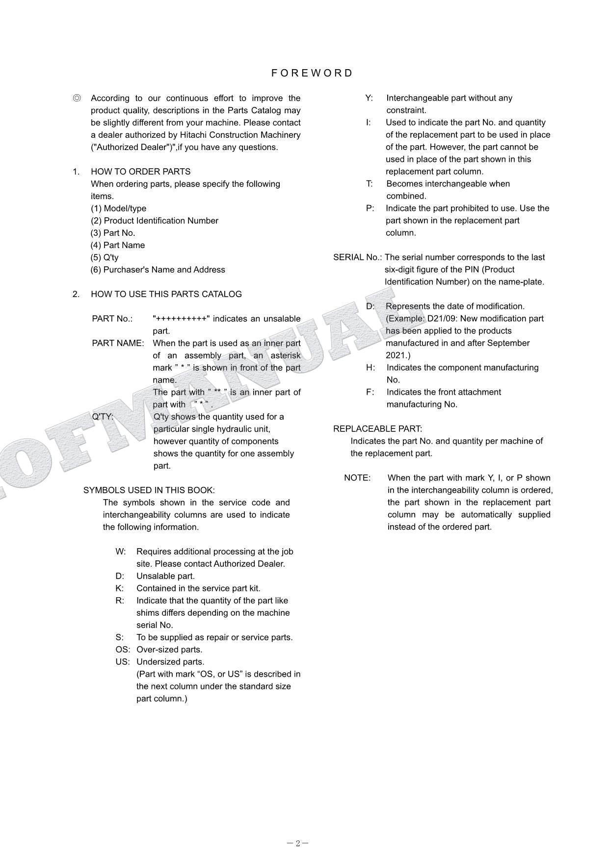 HITACHI 210W-3 250W-3 SR2000G HU230-3 MA200 ISUZU Engine Parts Catalog Manual