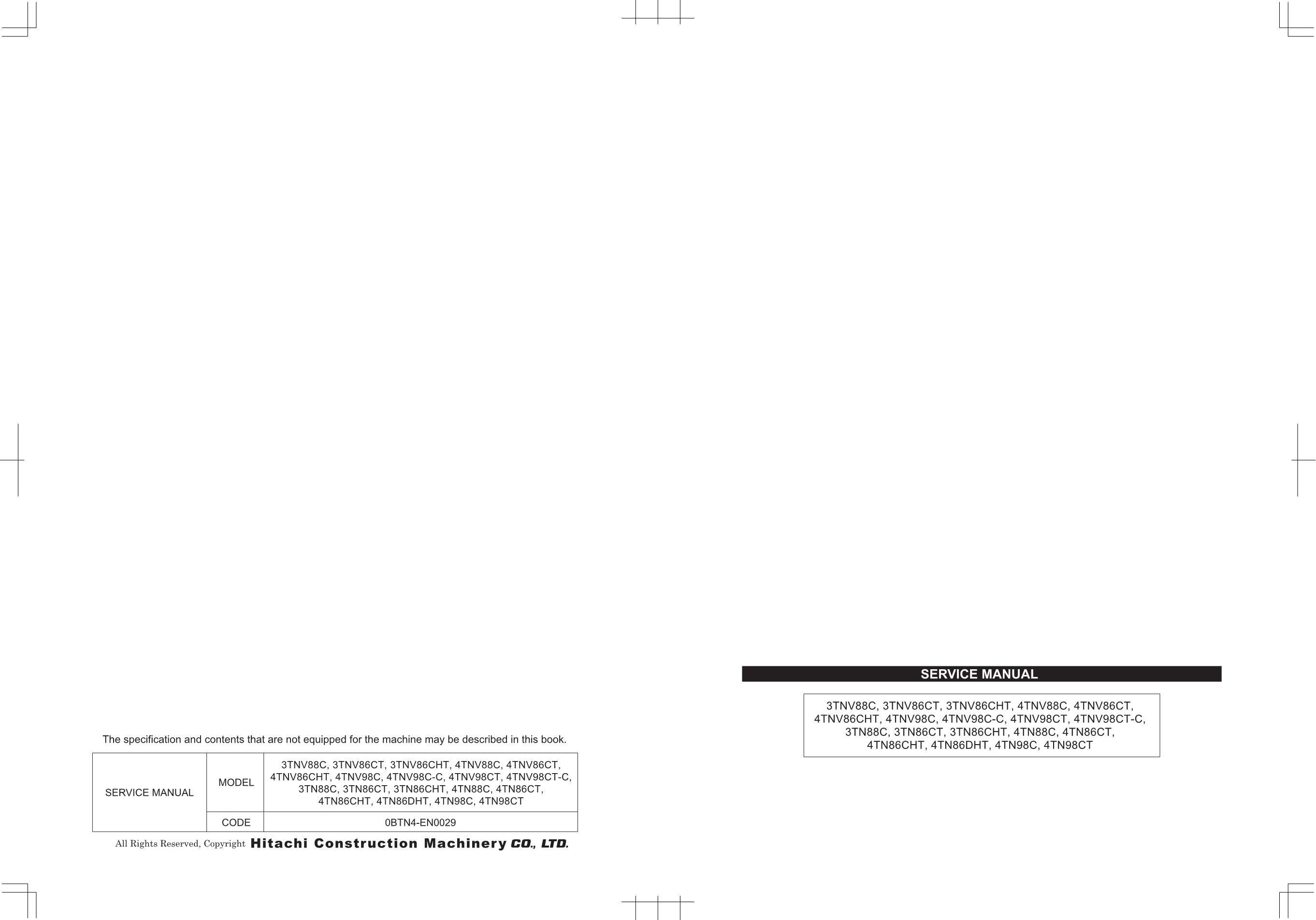 Hitachi Yanmar 4TNV86CHT 4TNV98C Workshop Service Repair Manual with Schemes
