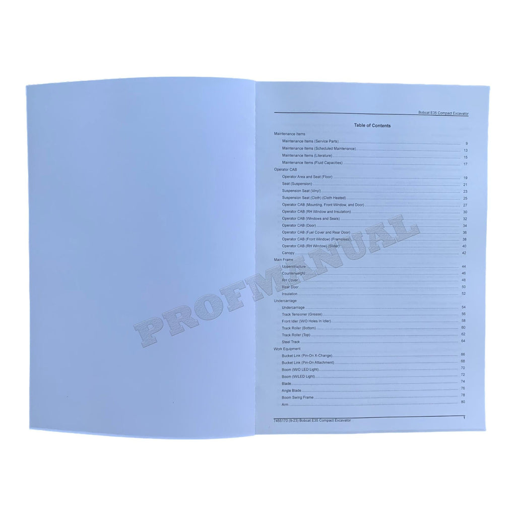 Bobcat E35 Excavator Parts Catalog Manual B57911001-