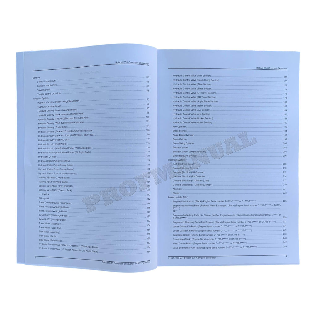 Bobcat E35 Excavator Parts Catalog Manual B57911001-