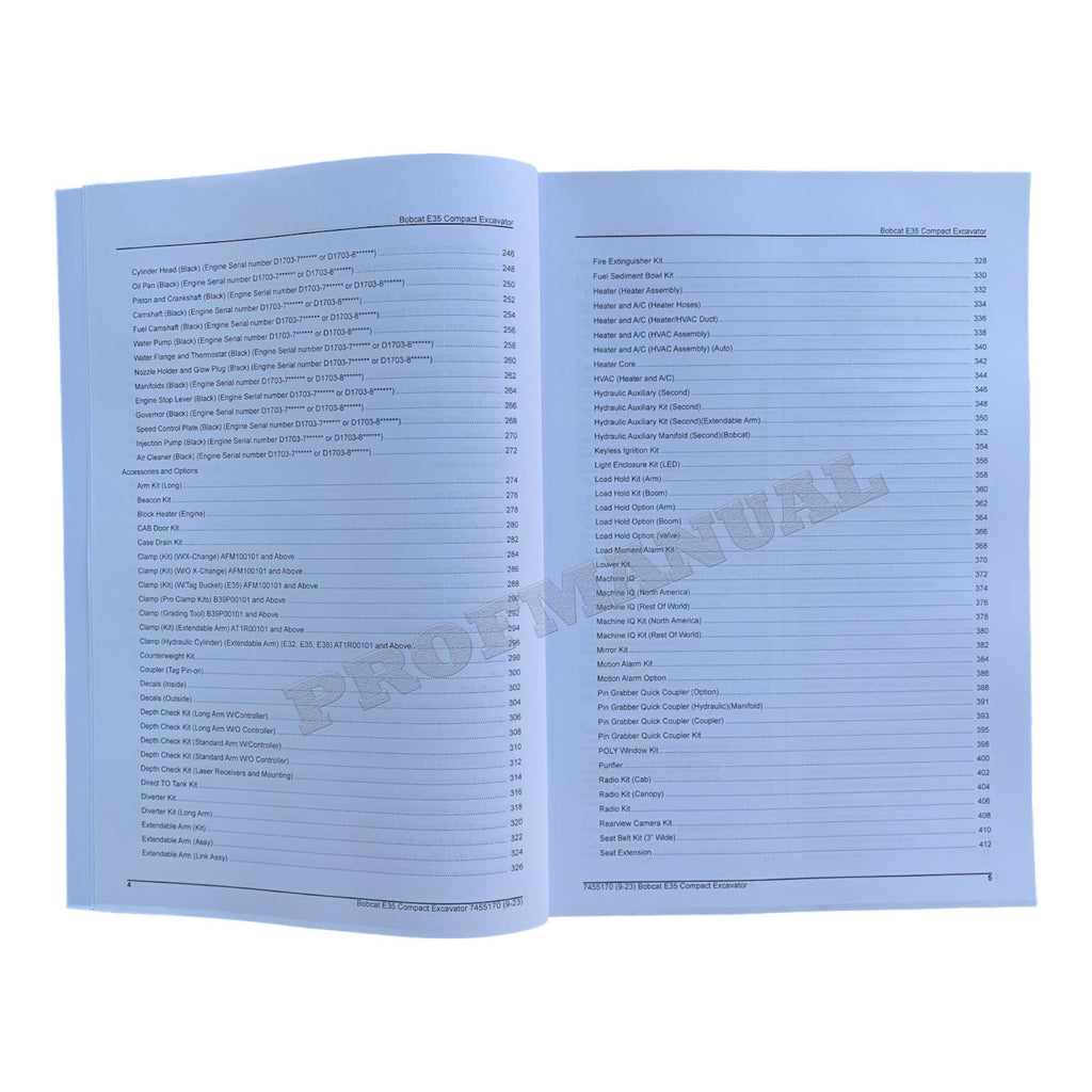 Bobcat E35 Excavator Parts Catalog Manual B57911001-