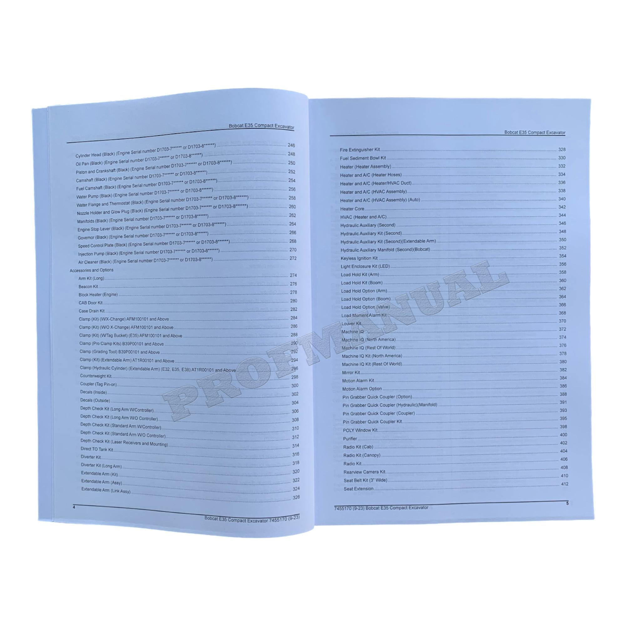 Bobcat E35 Excavator Parts Catalog Manual B57911001-