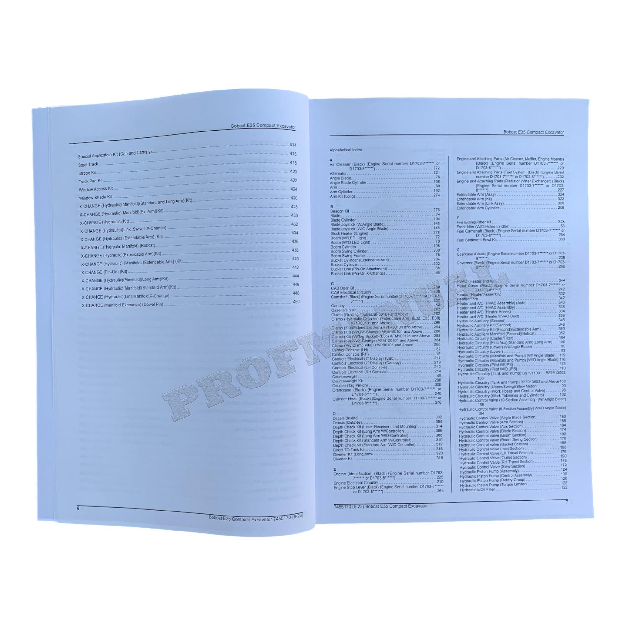 Bobcat E35 Excavator Parts Catalog Manual B57911001-