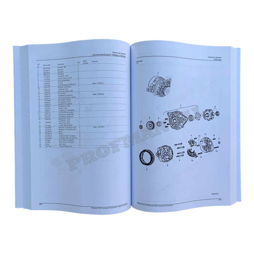 Bobcat E35 Excavator Parts Catalog Manual B57911001-