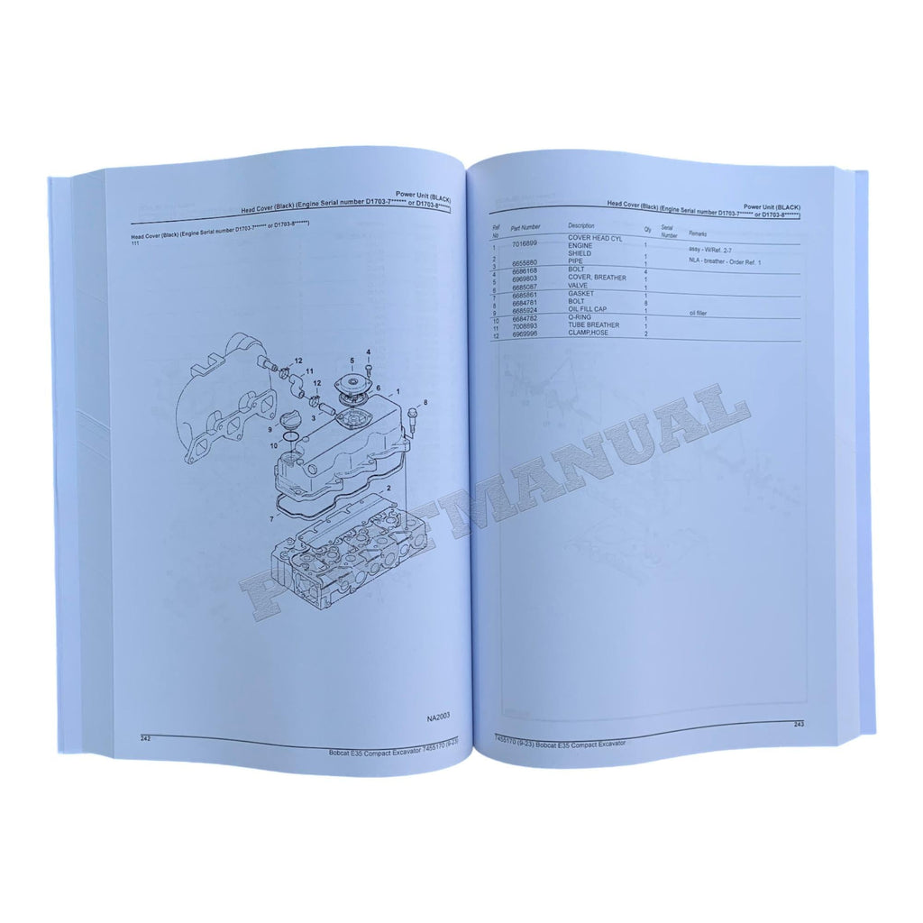 Bobcat E35 Excavator Parts Catalog Manual B57911001-