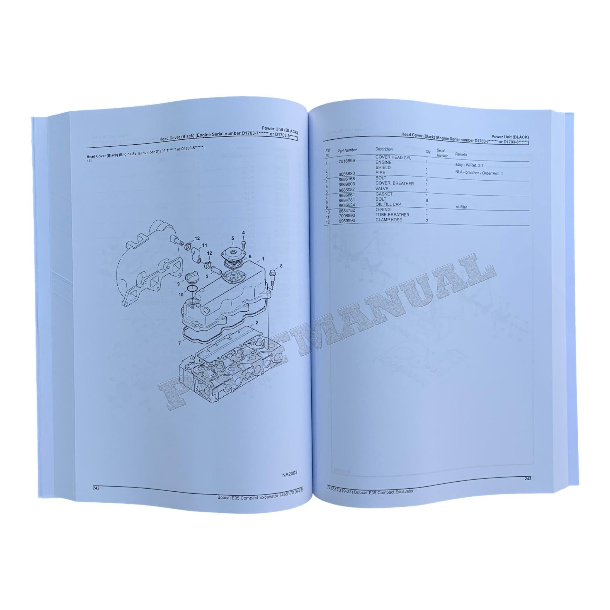 Bobcat E35 Excavator Parts Catalog Manual B57911001-