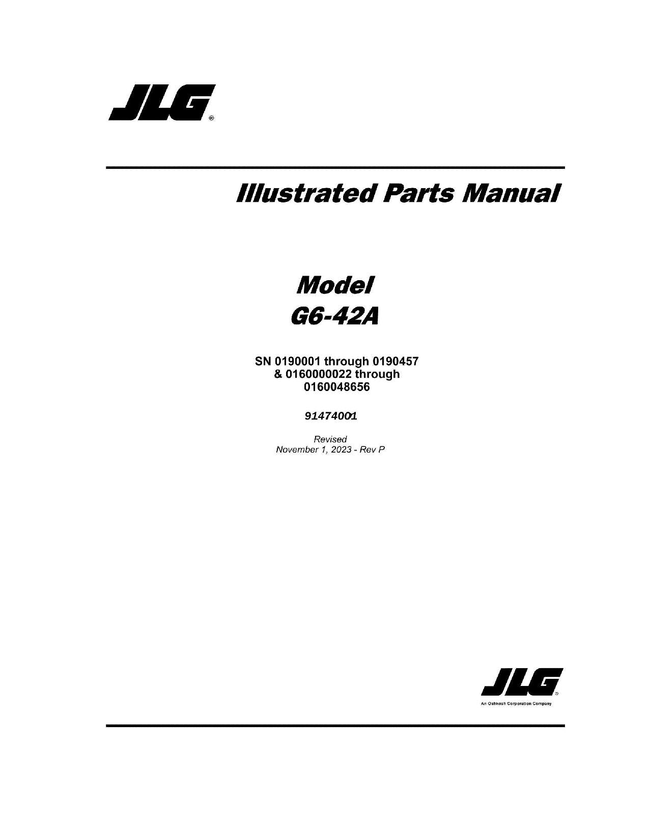Manual del catálogo de piezas del manipulador telescópico JLG G6-42A 91474001