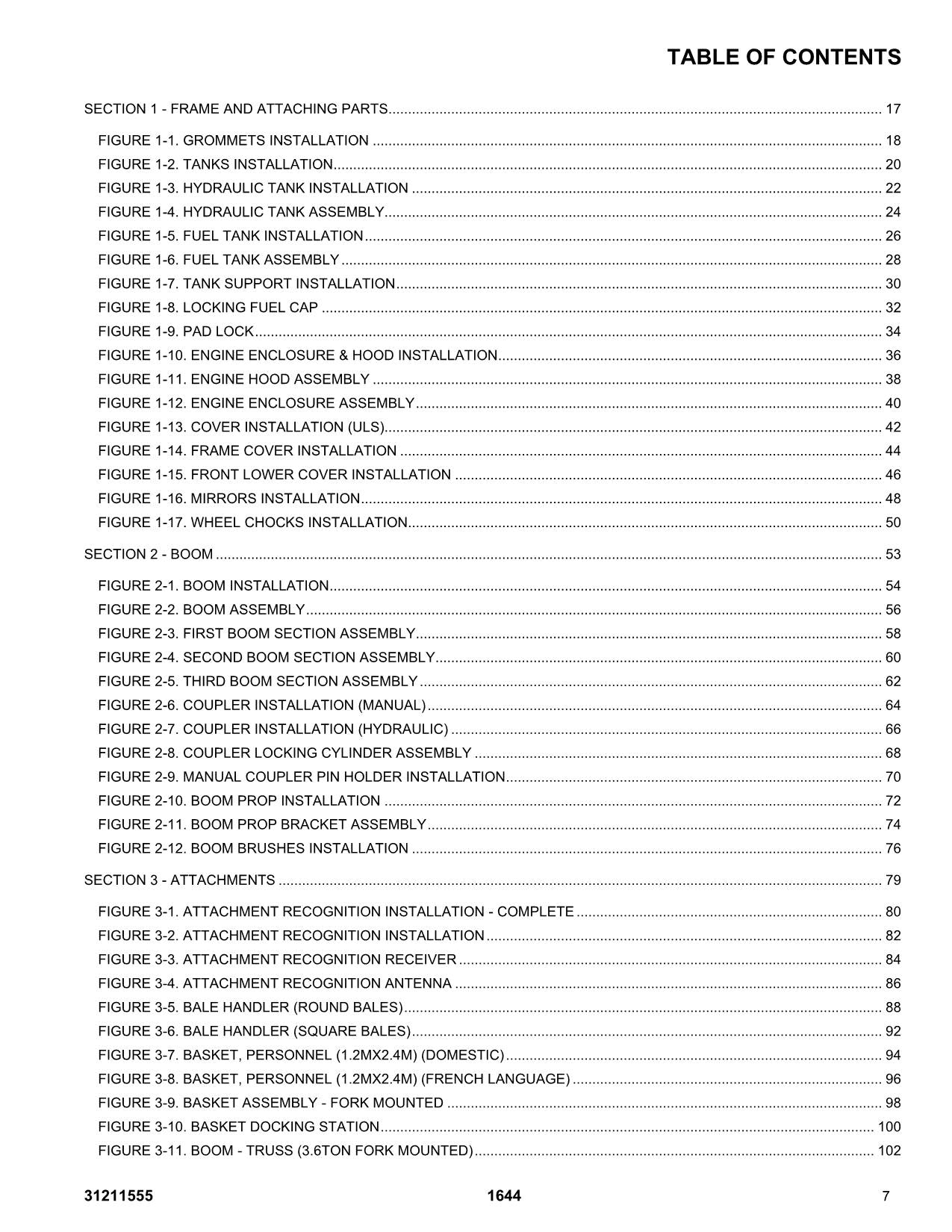 Manual del catálogo de piezas del manipulador telescópico JLG 1644 31211555