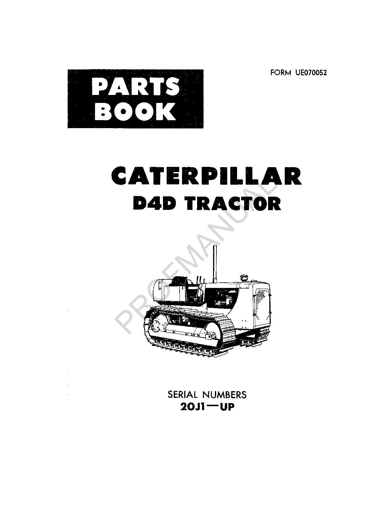 Caterpillar Cat D4D Tractor Parts Catalog Manual ser 20J1-Up