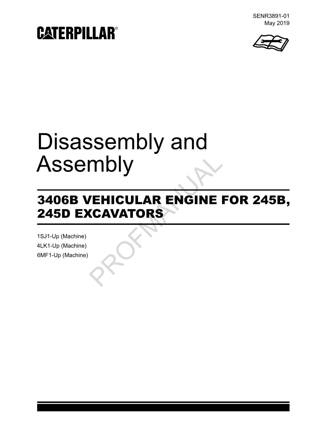 Caterpillar 3406B VEHICULAR ENGINE 245B 245D EXCAVATOR Disassembly Assem Manual