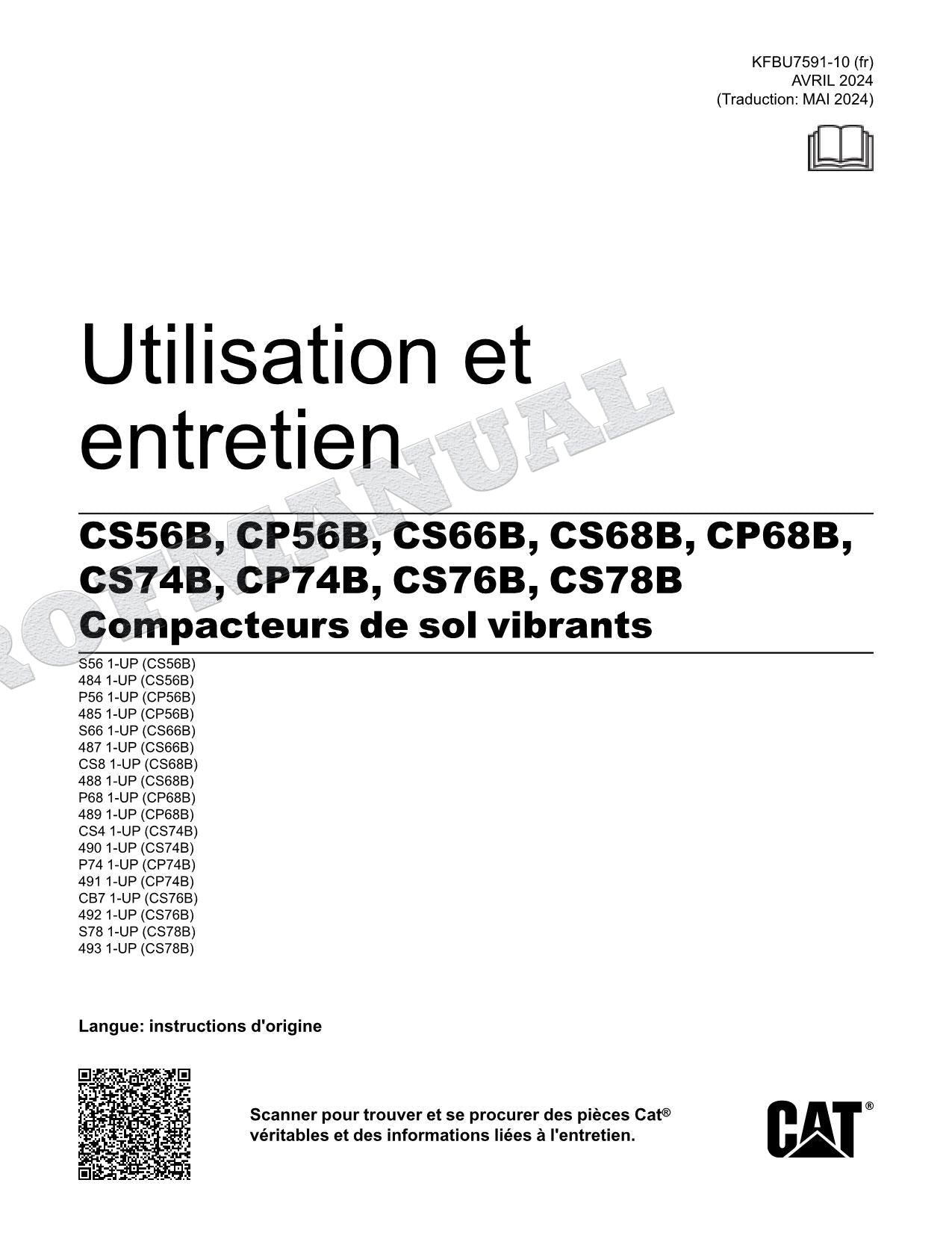 Caterpillar CP68B CS74B CP74B CS76B CS78B Compacteur Manuel d'utilisation