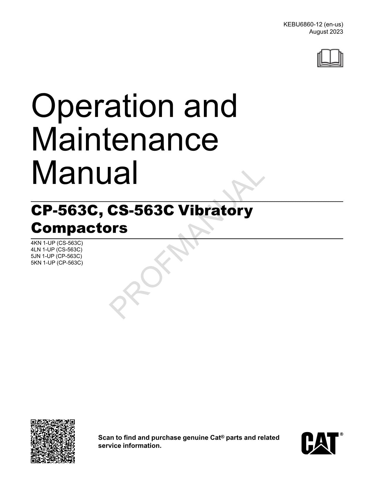 Manual de mantenimiento del operador del compactador vibratorio Caterpillar CP 563C CS 563C