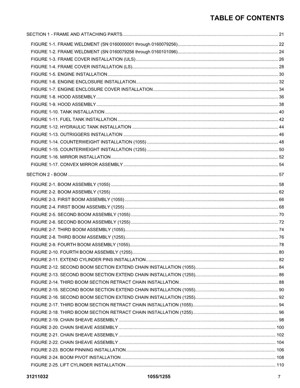 JLG 1055 1255 Telehandler Parts Catalog Manual 31211032