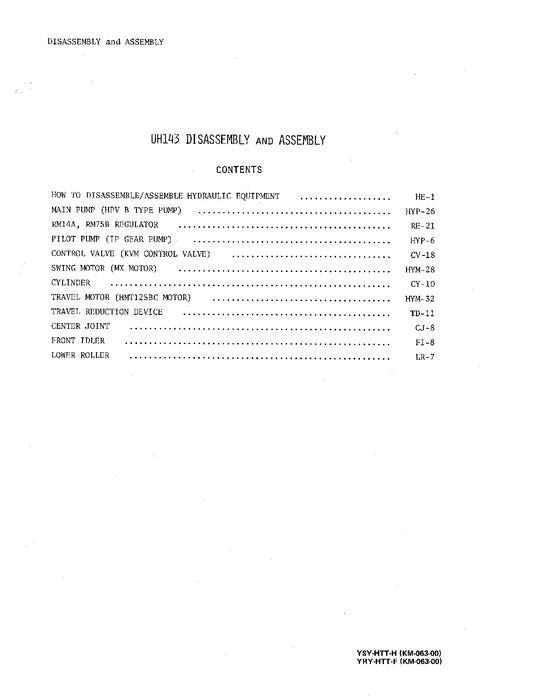 HITACHI UH143 EXCAVATOR SERVICE MANUAL