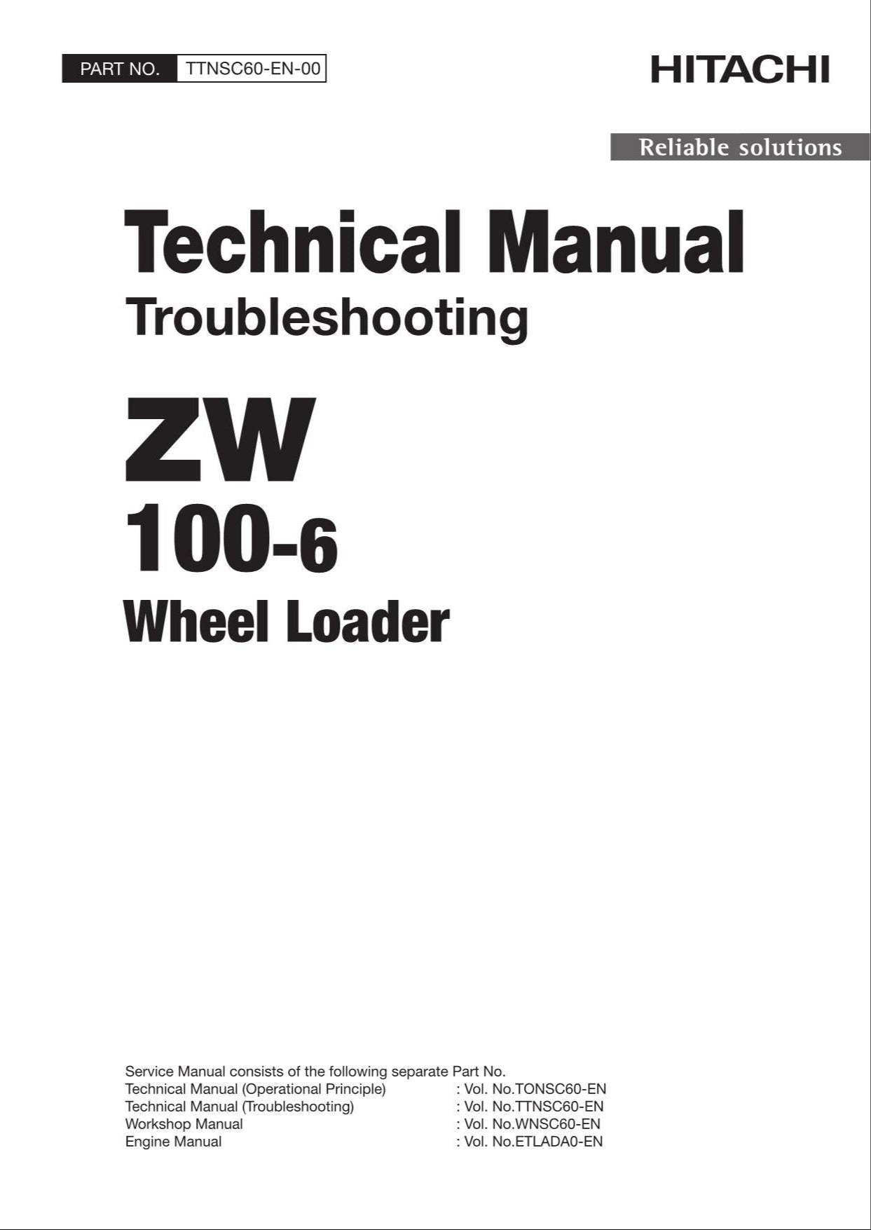 Hitachi ZW100-6 Wheel Loader Technical Manual Troubleshooting +Schematics