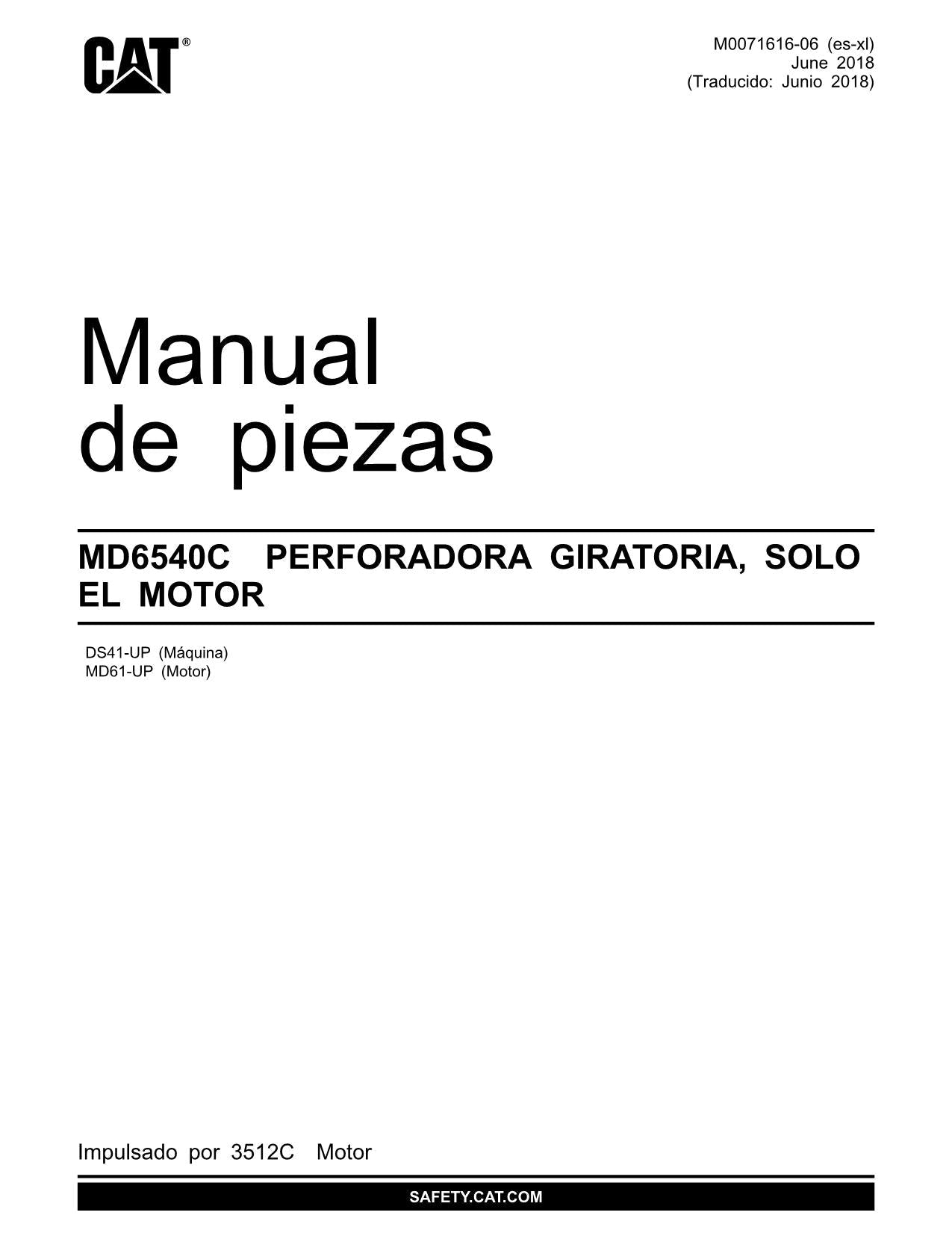 Caterpillar MD6540C Perforadora Giratoria Motor Manual de piezas DS41-UPMD61-UP