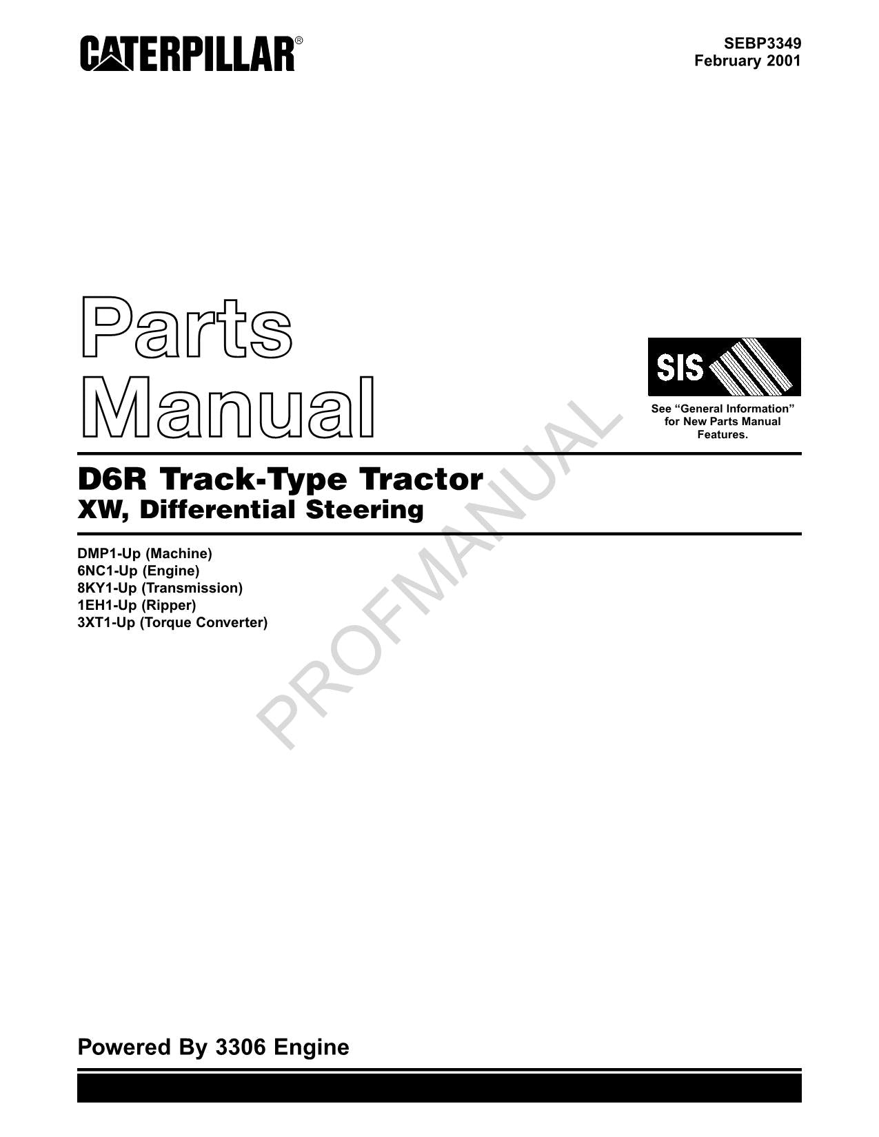 Caterpillar Cat D6R Track Type Tractor XW Parts Catalog Manual SEBP3349