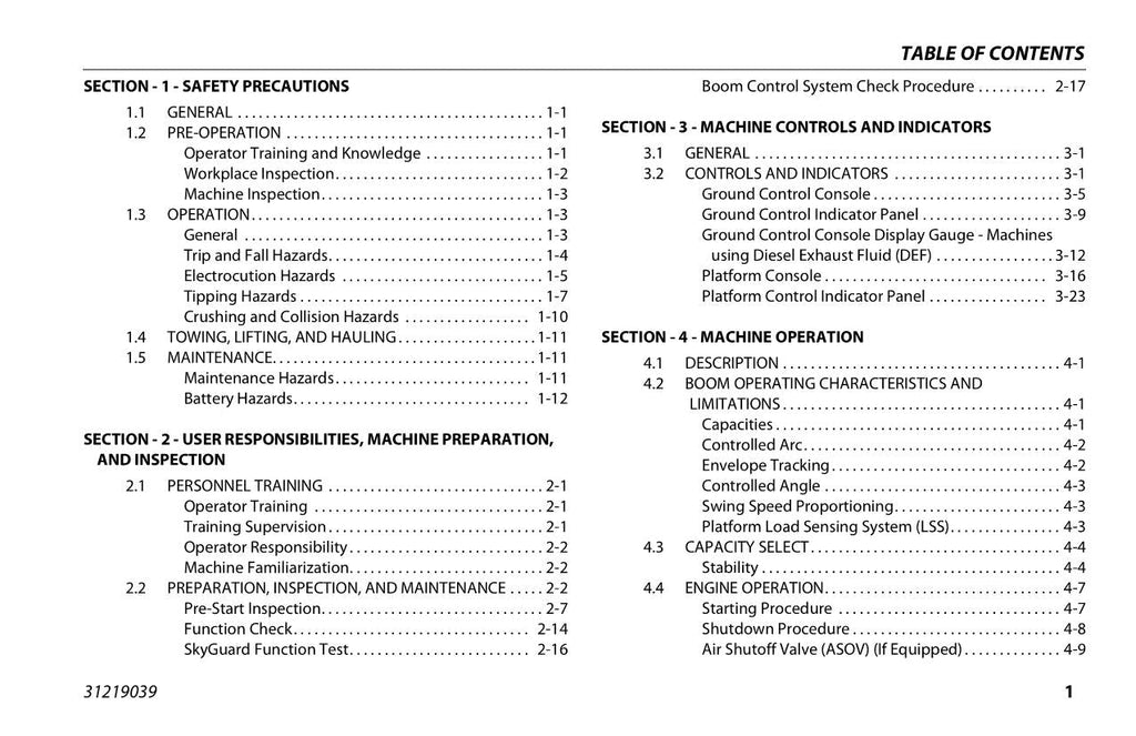 Manual del operador de mantenimiento y operación del elevador de pluma JLG 1850SJ 31219039
