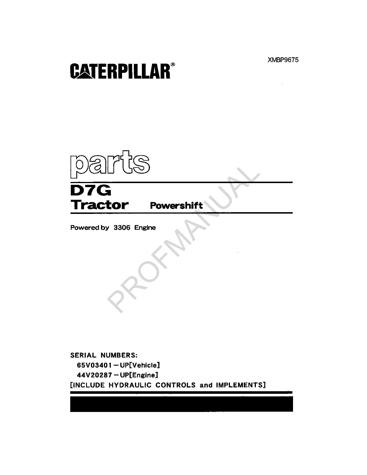 Caterpillar Cat D7G Tractor Powershift Parts Catalog Manual XMBP9675