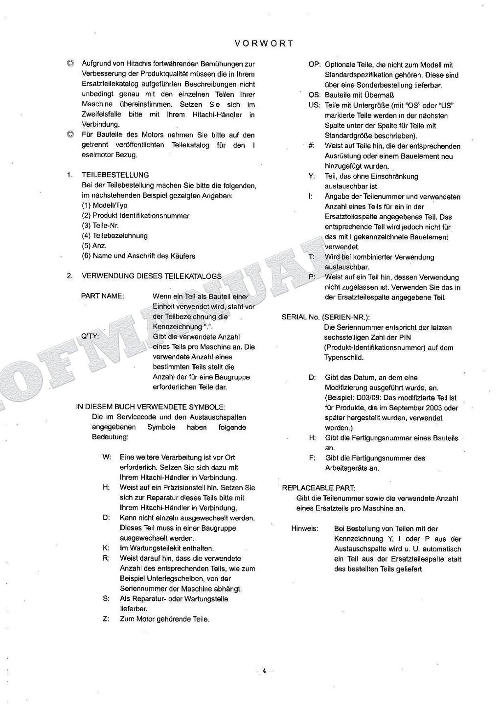 HITACHI ZAXIS ZX125US ZX125US-E Excavator Parts Catalog Manual SN 010001-