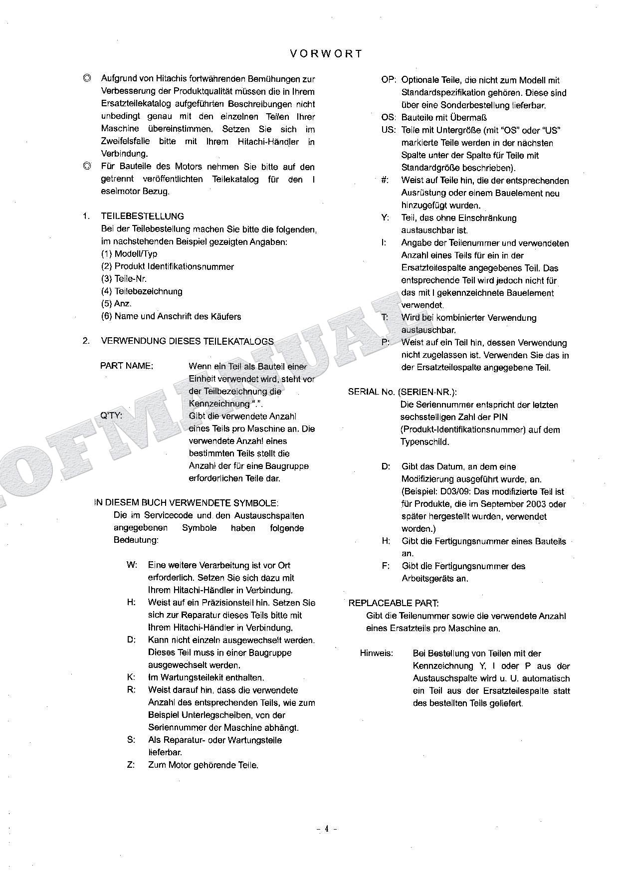 HITACHI ZAXIS ZX125US ZX125US-E Excavator Parts Catalog Manual SN 010001-