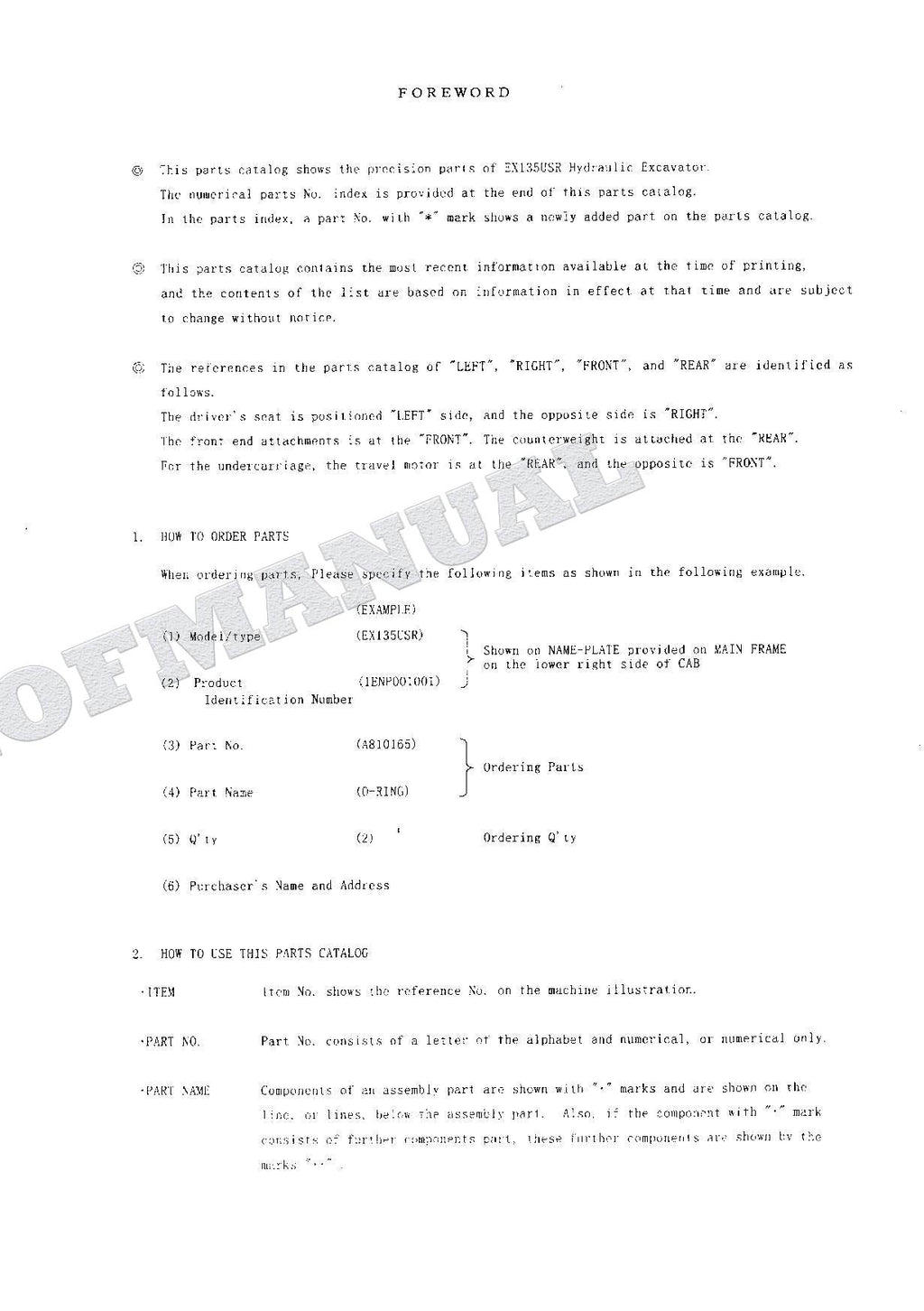 HITACHI EX135USR Equipment Component Excavator Parts Catalog Manual