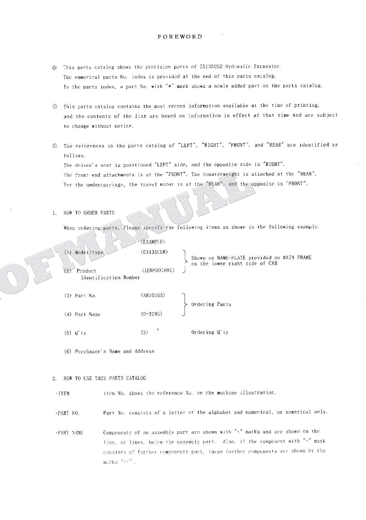 HITACHI EX135USR Equipment Component Excavator Parts Catalog Manual